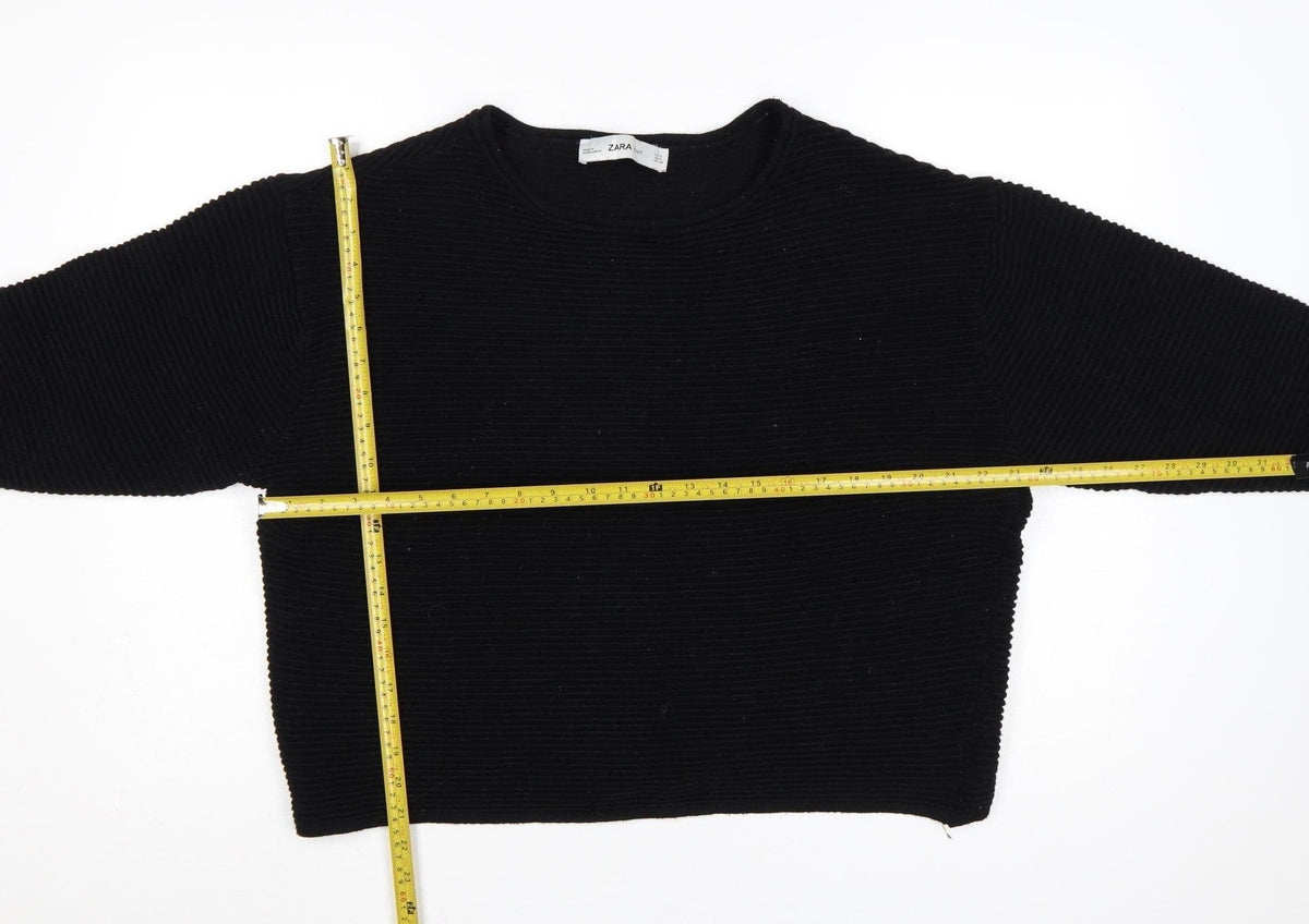 Zara Women Black S Rib Knit Dolman 3/4 Sleeve Pullover Jumper