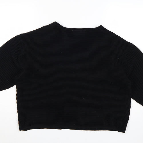 Zara Women Black S Rib Knit Dolman 3/4 Sleeve Pullover Jumper