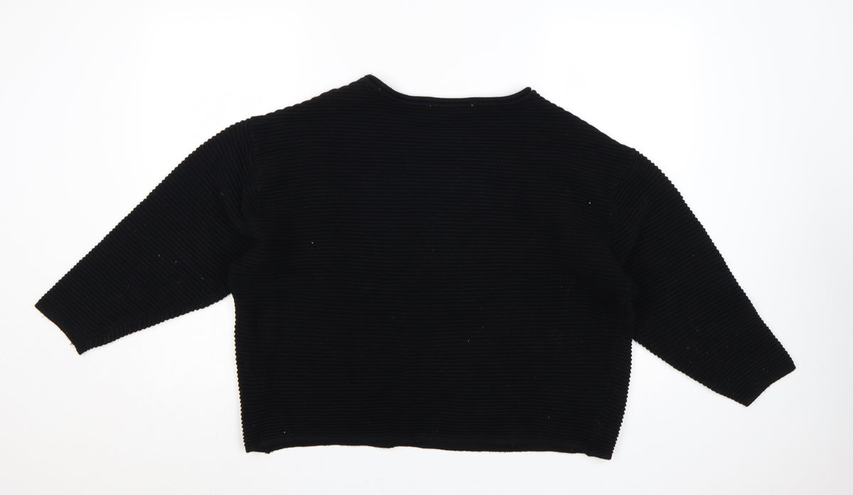 Zara Women Black S Rib Knit Dolman 3/4 Sleeve Pullover Jumper