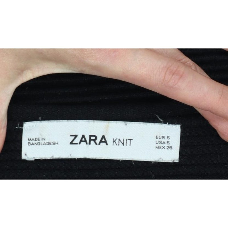 Zara Women Black S Rib Knit Dolman 3/4 Sleeve Pullover Jumper