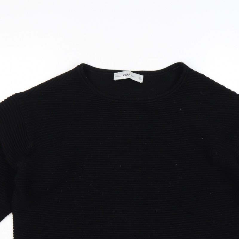 Zara Women Black S Rib Knit Dolman 3/4 Sleeve Pullover Jumper