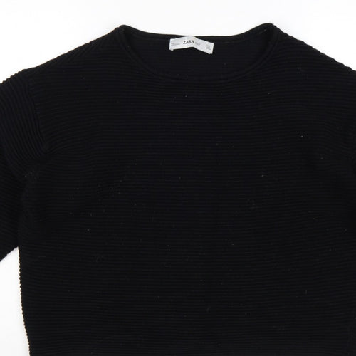 Zara Women Black S Rib Knit Dolman 3/4 Sleeve Pullover Jumper