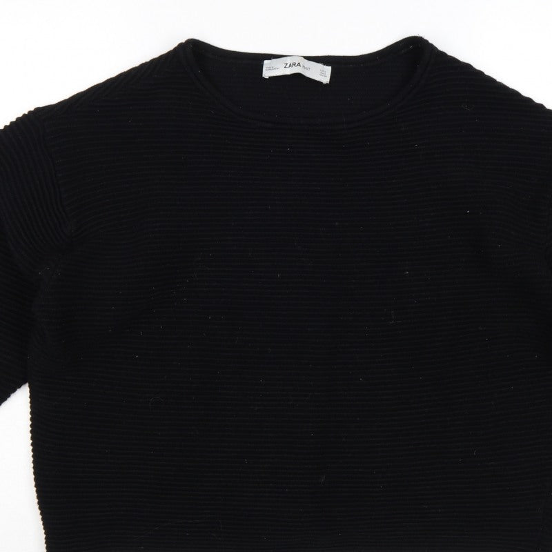 Zara Women Black S Rib Knit Dolman 3/4 Sleeve Pullover Jumper