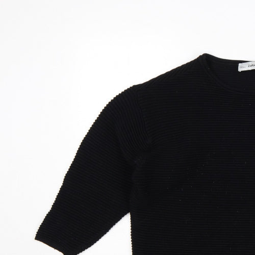 Zara Women Black S Rib Knit Dolman 3/4 Sleeve Pullover Jumper