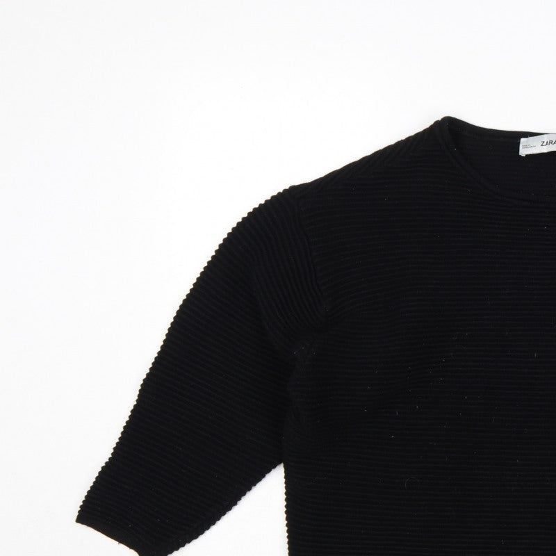 Zara Women Black S Rib Knit Dolman 3/4 Sleeve Pullover Jumper