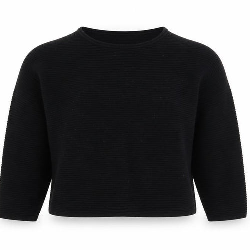 Zara Women Black S Rib Knit Dolman 3/4 Sleeve Pullover Jumper