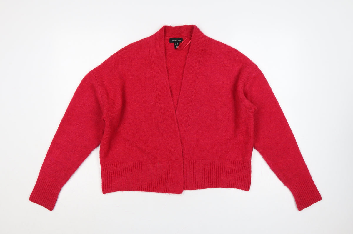 New Look Women Red Open Knit Cardigan Size S Long Sleeve