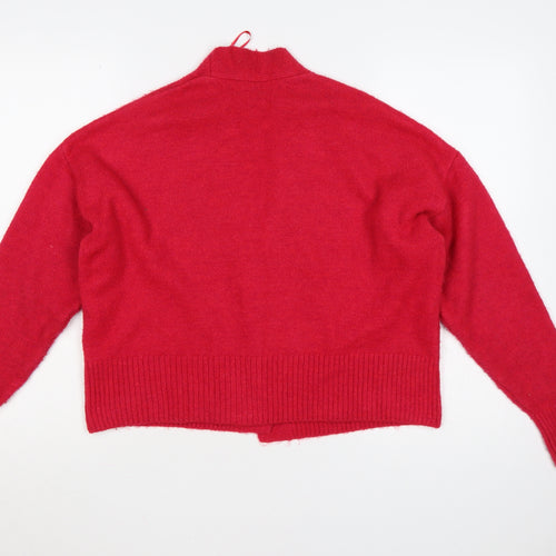 New Look Women Red Open Knit Cardigan Size S Long Sleeve