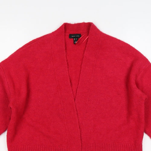 New Look Women Red Open Knit Cardigan Size S Long Sleeve