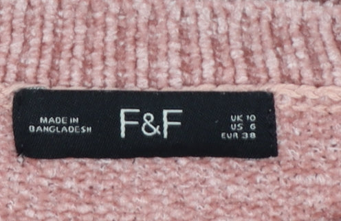 F&F Women’s Pink Size 10 Crew Neck Knit Pocket Jumper