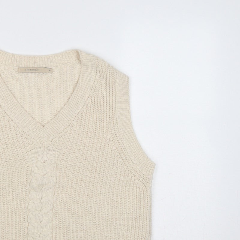 La Fée Maraboutée Women Ivory M Cable-Knit V-Neck Sleeveless Vest