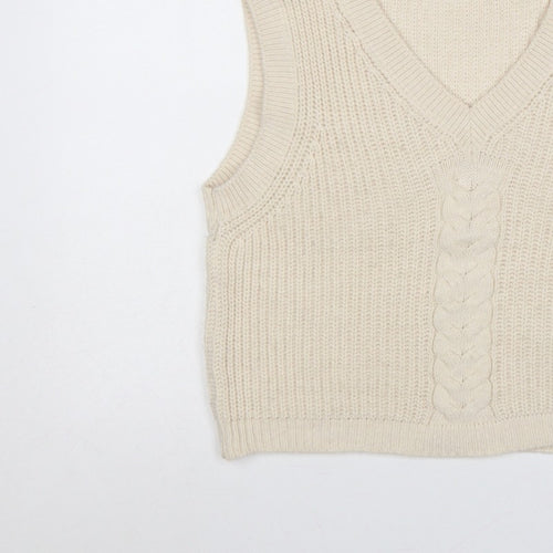 La Fée Maraboutée Women Ivory M Cable-Knit V-Neck Sleeveless Vest