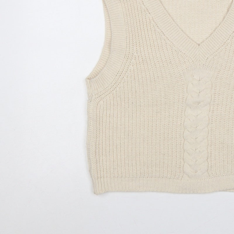 La Fée Maraboutée Women Ivory M Cable-Knit V-Neck Sleeveless Vest
