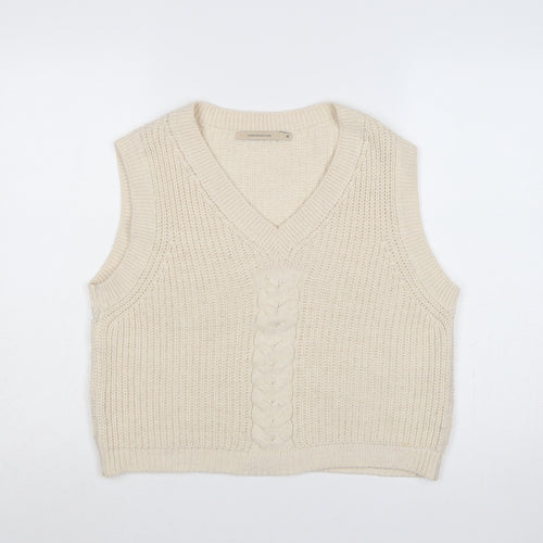 La Fée Maraboutée Women Ivory M Cable-Knit V-Neck Sleeveless Vest