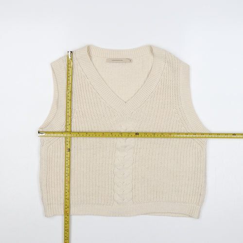 La Fée Maraboutée Women Ivory M Cable-Knit V-Neck Sleeveless Vest