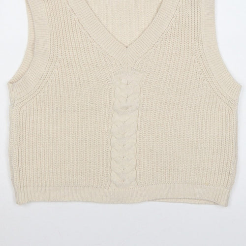 La Fée Maraboutée Women Ivory M Cable-Knit V-Neck Sleeveless Vest