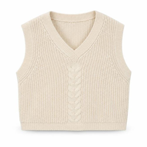 La Fée Maraboutée Women Ivory M Cable-Knit V-Neck Sleeveless Vest