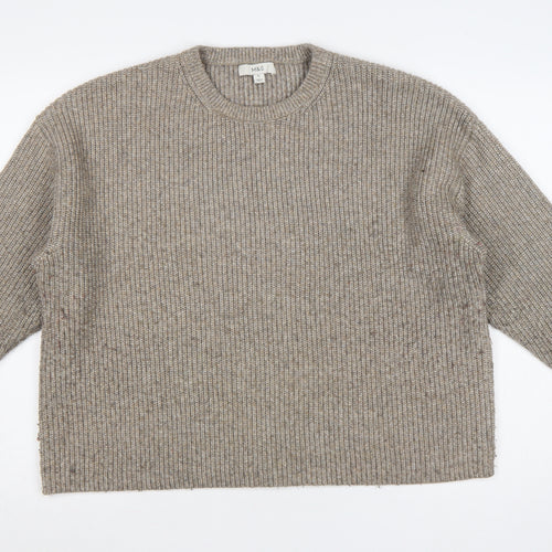 Marks and Spencer Women Beige XL Rib Knit Crew Neck Pullover Jumper