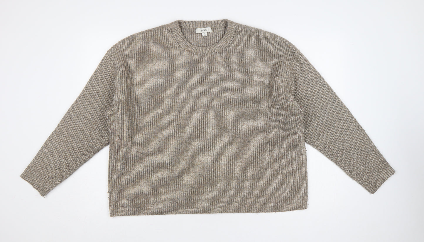 Marks and Spencer Women Beige XL Rib Knit Crew Neck Pullover Jumper