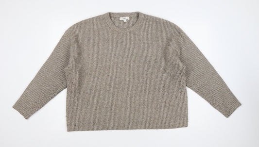 Marks and Spencer Women Beige XL Rib Knit Crew Neck Pullover Jumper