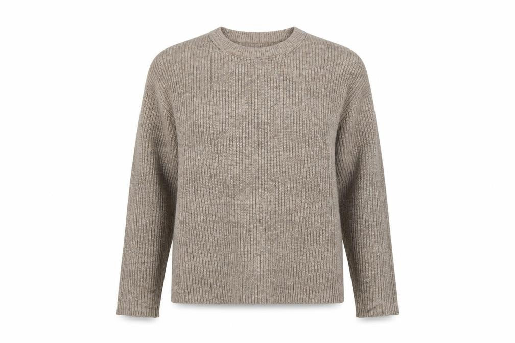 Front view of Marks & Spencer Women Beige XL Rib Knit Crew Neck jumper