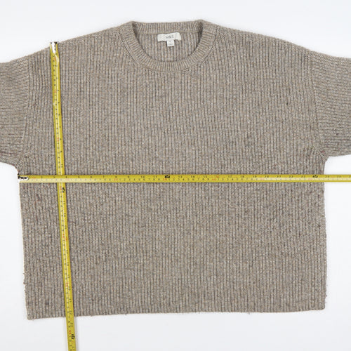 Marks and Spencer Women Beige XL Rib Knit Crew Neck Pullover Jumper