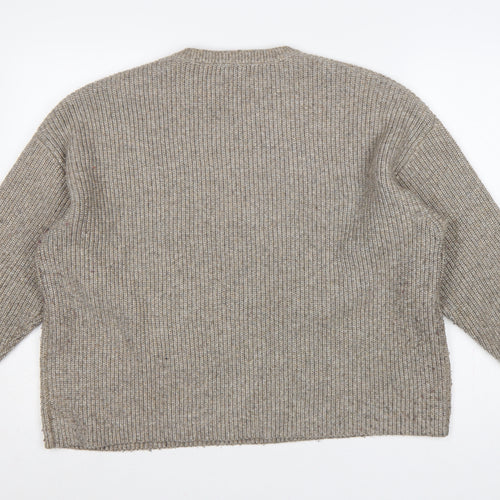Marks and Spencer Women Beige XL Rib Knit Crew Neck Pullover Jumper