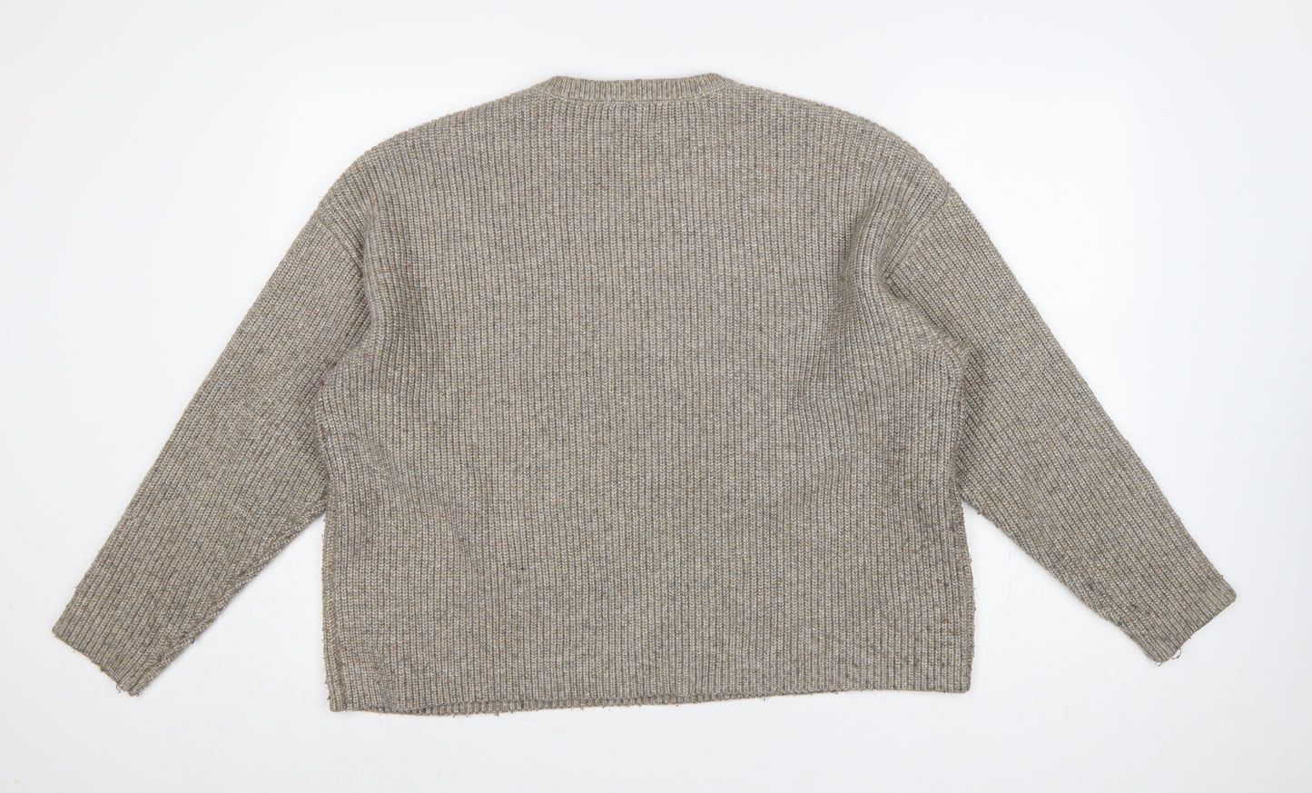 Marks and Spencer Women Beige XL Rib Knit Crew Neck Pullover Jumper