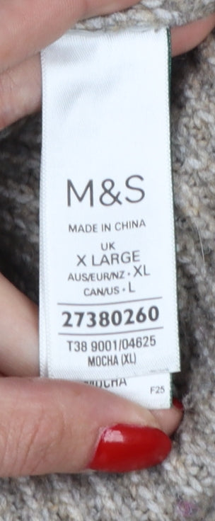 Marks and Spencer Women Beige XL Rib Knit Crew Neck Pullover Jumper