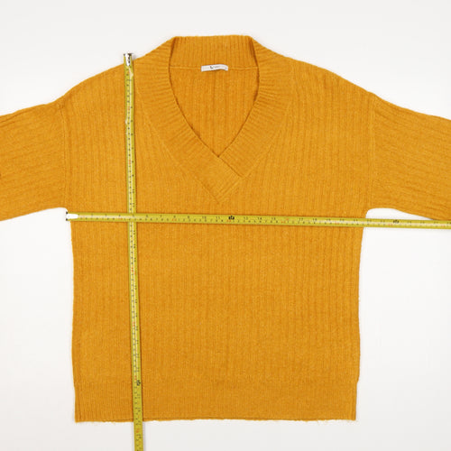 Tu Women Yellow Size 12 V-Neck Rib Knit Balloon Sleeve Jumper