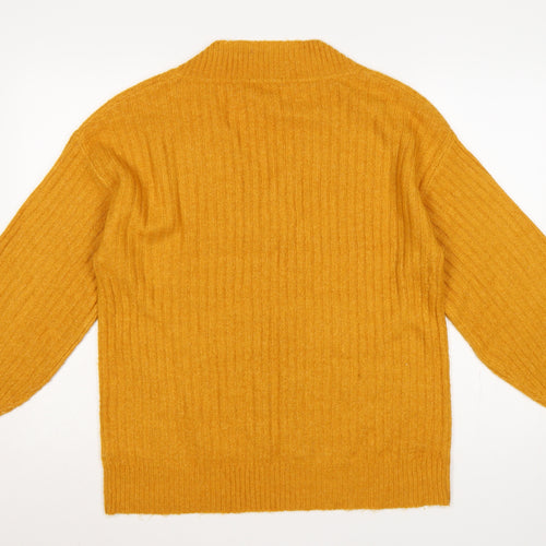 Tu Women Yellow Size 12 V-Neck Rib Knit Balloon Sleeve Jumper