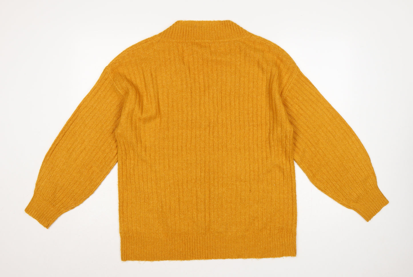 Tu Women Yellow Size 12 V-Neck Rib Knit Balloon Sleeve Jumper
