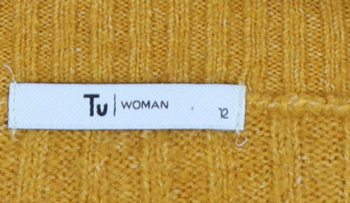 Tu Women Yellow Size 12 V-Neck Rib Knit Balloon Sleeve Jumper