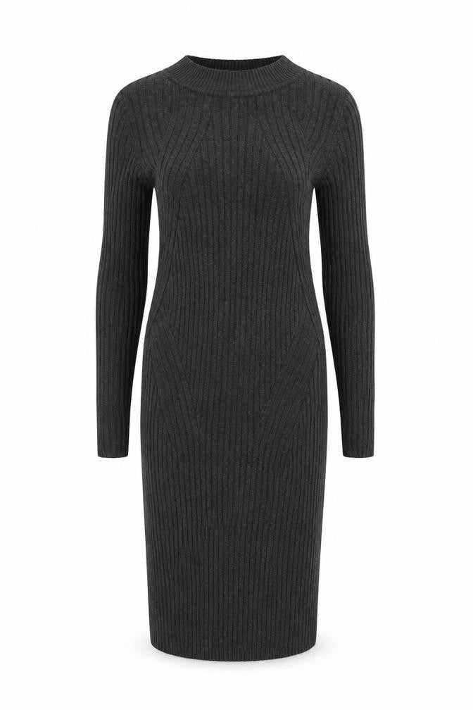 New Look Women Grey Size 10 Rib Knit Midi Jumper Dress