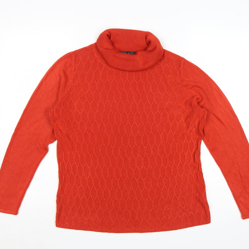 Bonmarché Women Orange UK 14 Roll Neck Geometric Knit Pullover Jumper