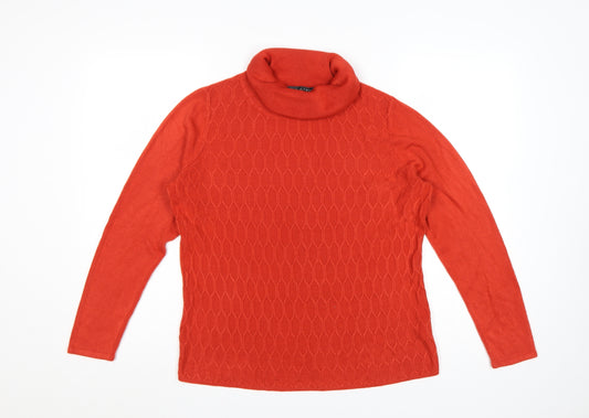 Bonmarché Women Orange UK 14 Roll Neck Geometric Knit Pullover Jumper