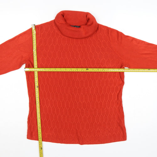Bonmarché Women Orange UK 14 Roll Neck Geometric Knit Pullover Jumper