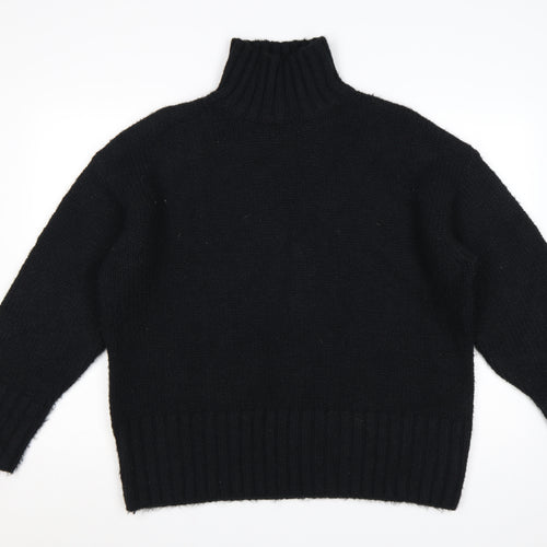H&M Women Black UK 10 Roll Neck Knit Pullover Jumper Long Sleeve