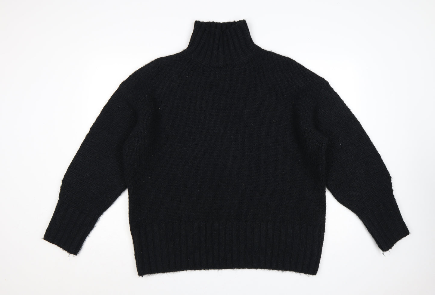 H&M Women Black UK 10 Roll Neck Knit Pullover Jumper Long Sleeve