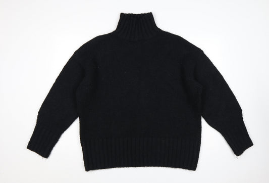 H&M Women Black UK 10 Roll Neck Knit Pullover Jumper Long Sleeve