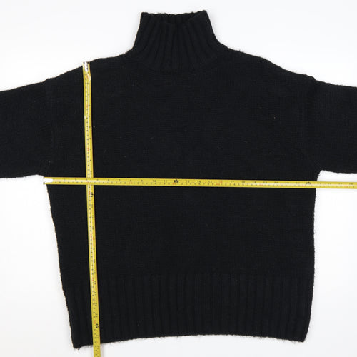 H&M Women Black UK 10 Roll Neck Knit Pullover Jumper Long Sleeve