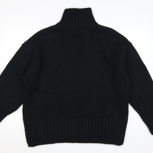 H&M Women Black UK 10 Roll Neck Knit Pullover Jumper Long Sleeve