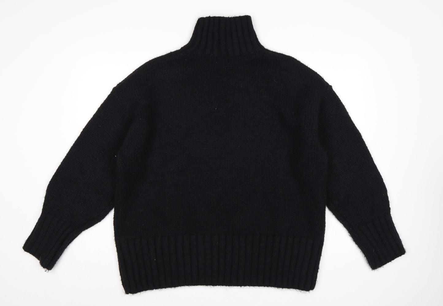H&M Women Black UK 10 Roll Neck Knit Pullover Jumper Long Sleeve