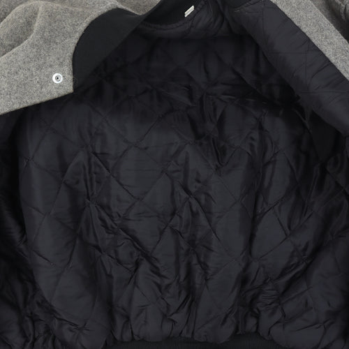Mens Wool Grey XL Quilted Interior Bomber Jacket Black Ribbed Trim Snap Front
