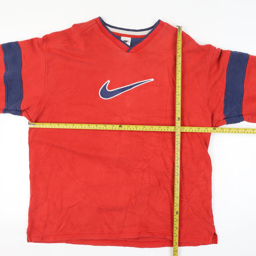 Nike Men Red Vintage Size L V-Neck Logo Pullover Sweatshirt