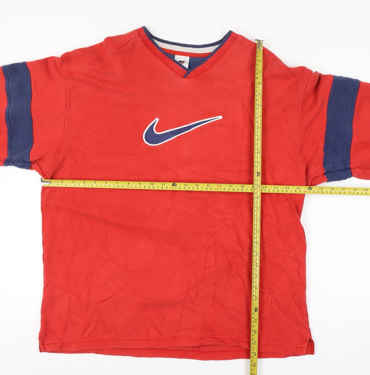 Nike Men Red Vintage Size L V-Neck Logo Pullover Sweatshirt