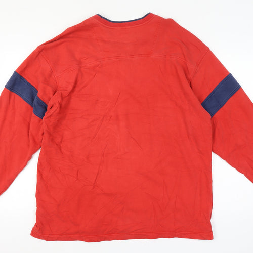 Nike Men Red Vintage Size L V-Neck Logo Pullover Sweatshirt