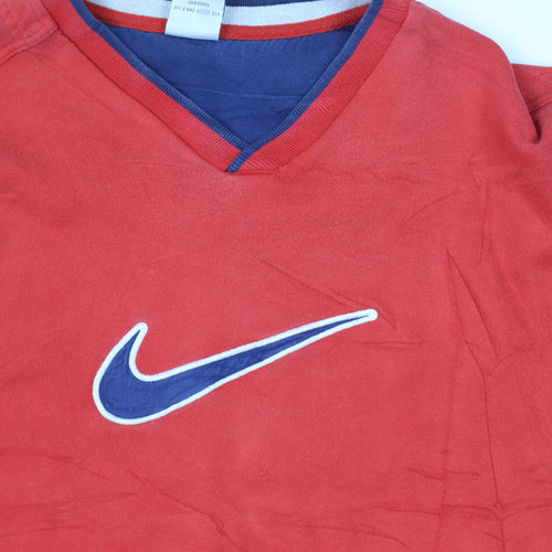 Nike Men Red Vintage Size L V-Neck Logo Pullover Sweatshirt