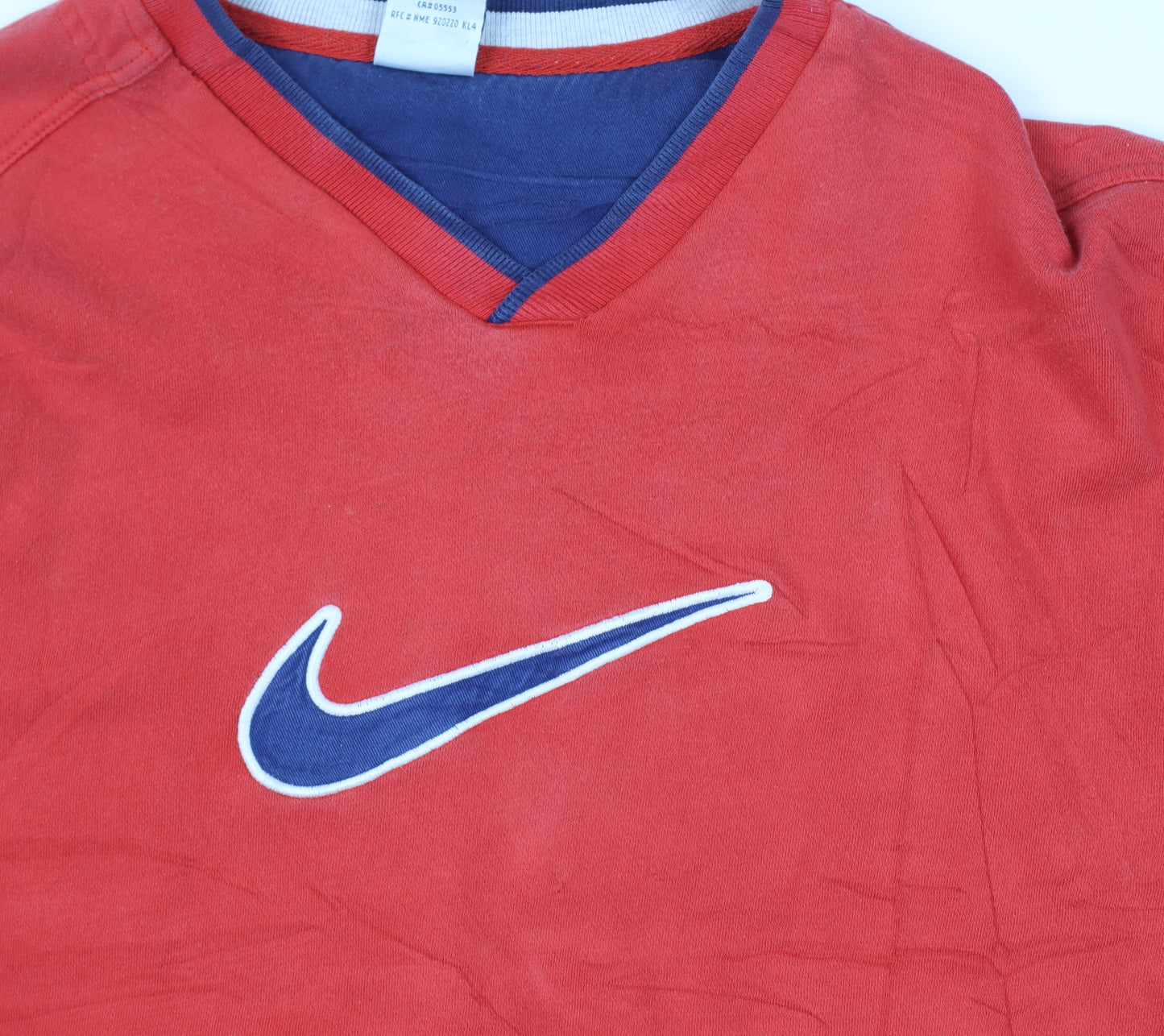 Nike Men Red Vintage Size L V-Neck Logo Pullover Sweatshirt