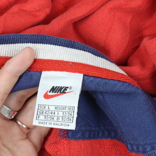 Nike Men Red Vintage Size L V-Neck Logo Pullover Sweatshirt